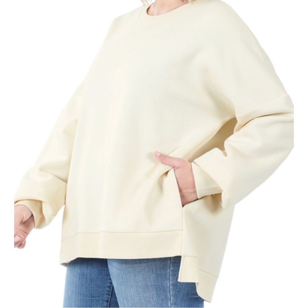 PLUS LONG SLEEVE ROUND NECK HI-LOW HEM SWEATSHIRTS